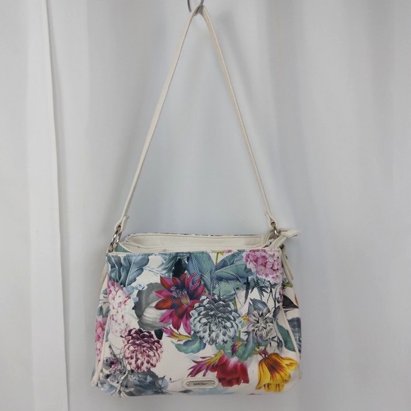 MultiSac Handbags - MultiSac Floral Vegan Leather Tote Shoulder Bag One Size White Multi Pocket